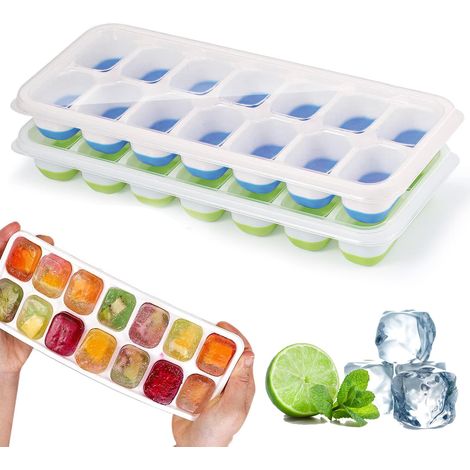 Ensemble de deux bacs à glaçons en silicone, avec couvercle, moule à glaçons, sans BPA, bac à glaçons carré facile à démouler.