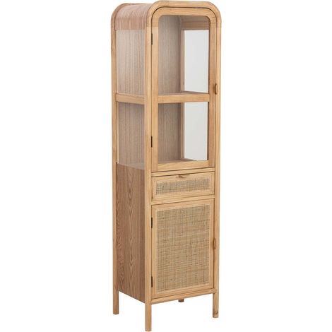 Vitrina de madera y ratán marrón 46.5x40x175h cm