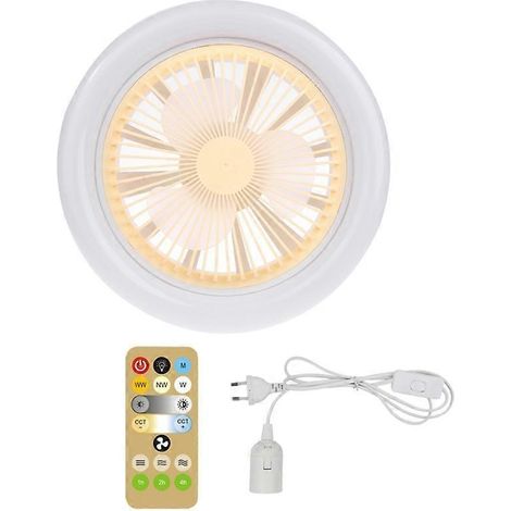 2-in-1-Deckenventilator mit E27-30-W-LED-Leuchte, Dimmer, Timer und Fernbedienung – EU-Stecker – Gelb