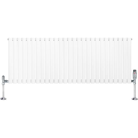 Radiatore Orizzontale Ovale 600x1620mm Bianco con Valvole TRV
