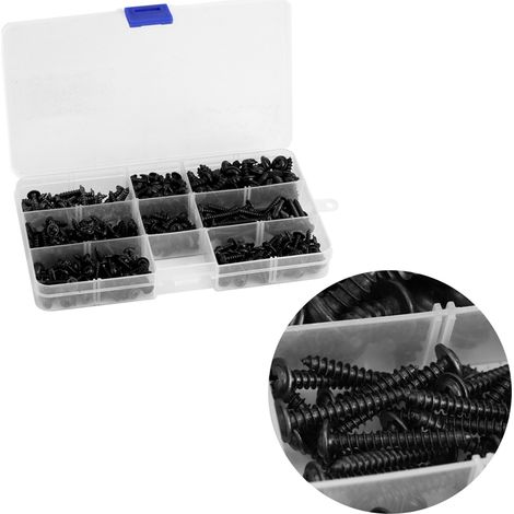 340 vis autotaraudeuses à bride, tête cruciforme, noires, assortiment avec coffret (1/5)