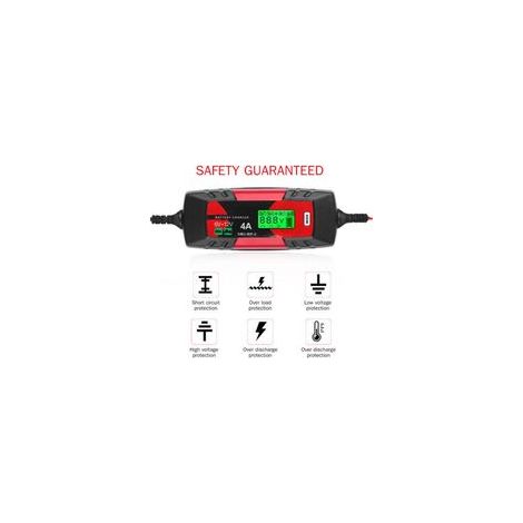Chargeur et mainteneur de batterie 6V/12V 4A intelligent et automatique avec écran LCD, réparation par impulsions pour voitures, motos, bateaux et plus encore (prise UE).