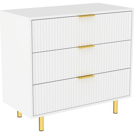 Cómoda de 3 cajones blanca y dorada 80 x 40 x 72 cm (1/5)