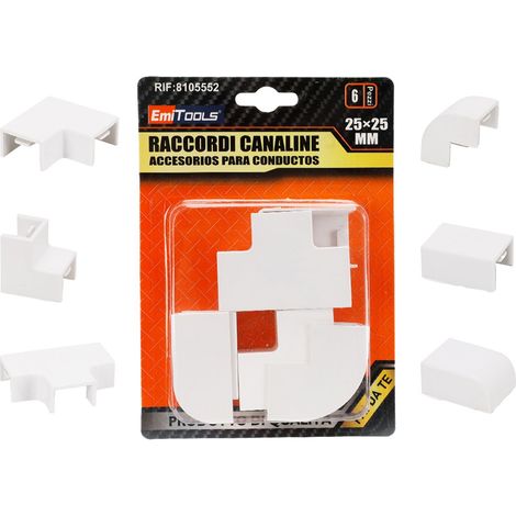 Kit Raccordi Canaline: 6 Pezzi, Disponibile in 3 Misure per un Montaggio Impeccabile, Uso elettrica domestica, industriale e commerciale (25X25mm)