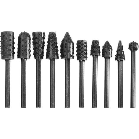 Lot de 10 mini limes à bois rotatives noires pour le travail du bois