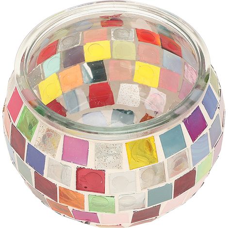 Bougeoir en verre mosaïque, bougeoir en verre à vœux, support de lampe à thé romantique en mosaïque, lampe à bougie, bol à bougie d'aromathérapie. (1/5)