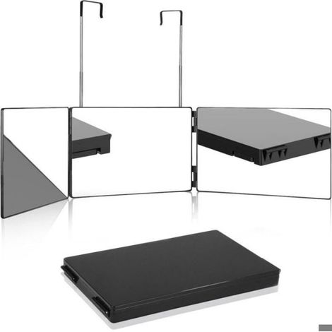 Miroir 3 Faces - Réglable En Hauteur - Pliable Et Portable Avec Crochets - Grossissant 10X - Pour Coiffure Rasage Maquillage - 1 Pièce (1/5)
