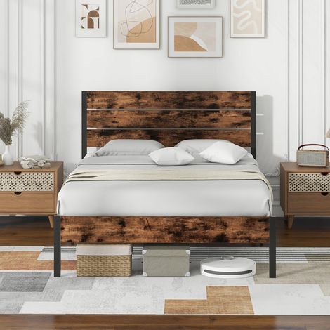 COSTWAY Struttura Letto Matrimoniale 200X140 cm, Letto a Piattaforma in Metallo con Testiera Alta, Doghe in Metallo e Barra Silenziosa, Carico Massimo 500 kg (1/5)