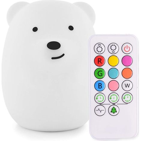 Coloré Veilleuse Enfant, Toucher Lumière LED Lampe de Nuit, 9 Couleurs USB Rechargeable Lampe Sensible, Lampe de Silicone, Lampe de Chevet, Ambiance légère, éclairage intérieur, chambre - Ours
