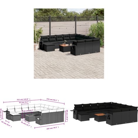 13-tlg. Garten-Sofagarnitur mit Kissen Schwarz Poly Rattan - Gartenmöbel Set - PE-Rattan Möbel - Outdoor Lounge - Esszimmergarnitur - Balkonmöbel - Home & Living (1/3)