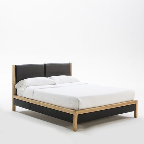 Cama 163X205X100 Madera Fresno/P.Piel Negro (1/2)