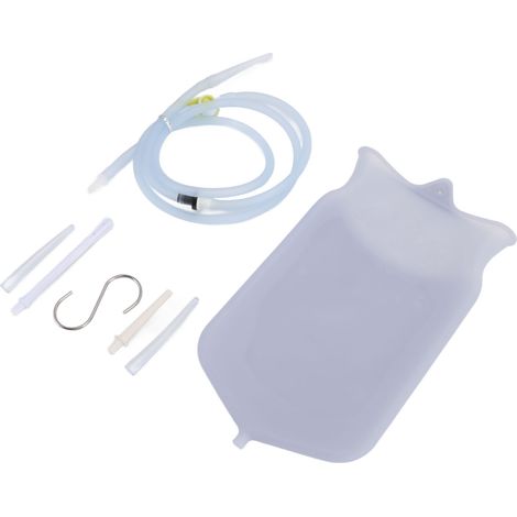 Poche à lavement en silicone de 2 litres avec poignée jaune et accessoires pour le nettoyage intestinal à domicile (1/5)