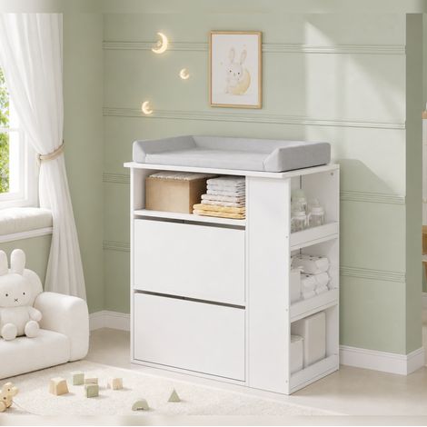 Commode à langer 82x50x100 cm en MDF blanc, convertible, rangement pratique pour bébé – MEUBLIV (1/5)