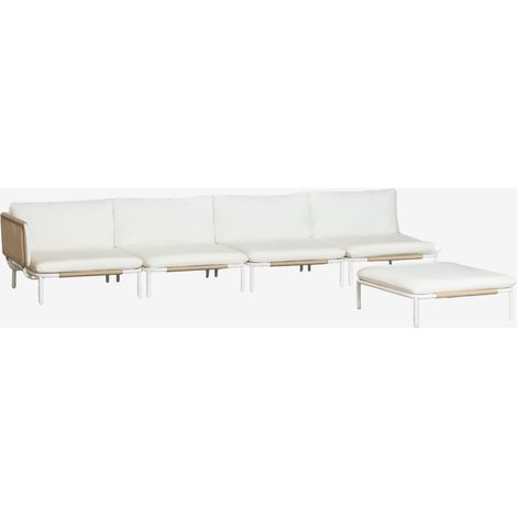 Conjunto de jardín con sofá modular esquinero de 4 piezas y puff en acero Roubly SKLUM