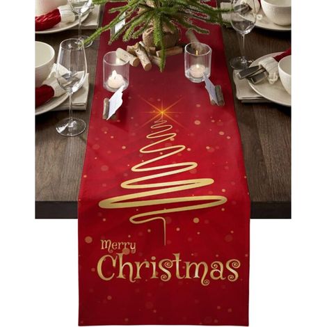 Chemin de table rouge de style ferme en lin, résistant à la chaleur, dimensions 13 x 90 pouces, pour Noël, mariage, café, dîner, fêtes de vacances, décoration intérieure et extérieure (1/5)