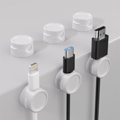 Set di 6 fermacavi girevoli a 360° - a molla - organizer per cavi - gestione cavi da scrivania - supporto autoadesivo - cavi di ricarica - telefoni (1/2)