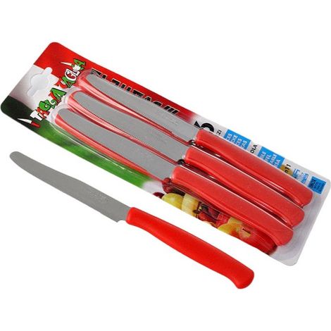 Svanera tagliataglia set 6 coltelli tavola lama dentata acciaio inox cm 11 manico rosso