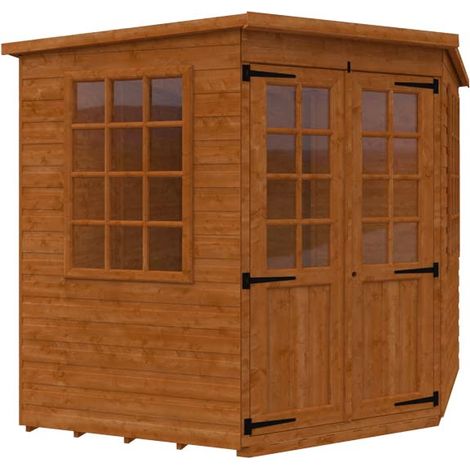 7 x 7 Feet Pentagon Cornerhouse 12mm Shed - Solid Wood/Softwood/Pine - L205 x W205 x H209 cm - Burnt Orange