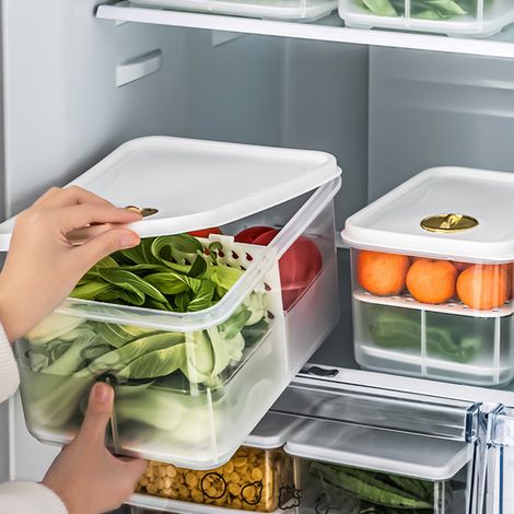 Crisper - Boîte De Rangement Pour Légumes Et Fruits Avec Bac À Égouttage - Transparente - Hermetique - Empilable - Pour Réfrigérateur - Lot De 1 (1/5)