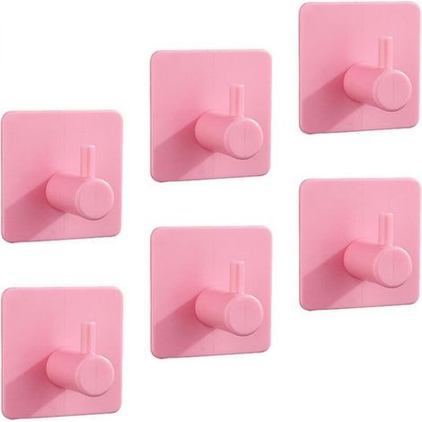 Lot de 6 crochets adhésifs roses en plastique pour peignoirs et serviettes de bain, pour une suspension facile sur les murs de la salle de bain, de la cuisine et plus encore. Crochet adhésif puissant (1/4)