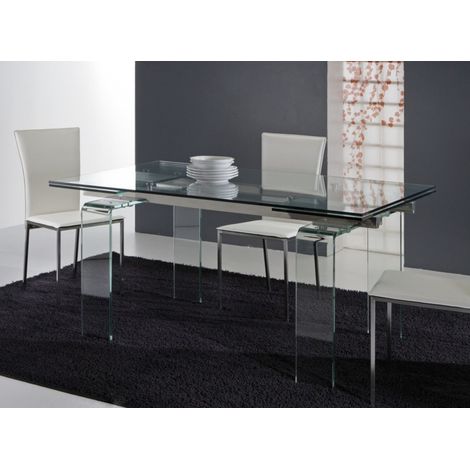 Table rectangulaire extensible verre trempé transparent Angel 160-240cm (1/5)