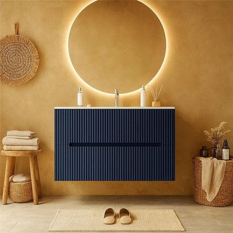 Exagonshop Mobile bagno blu marino 80x46 cannettato Urbino 2.0