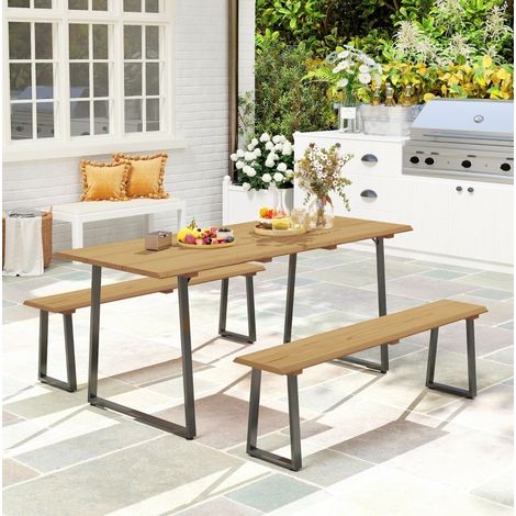 Set mobili giardino tavolo e 2 panche in legno OKMYHOME (1/5)