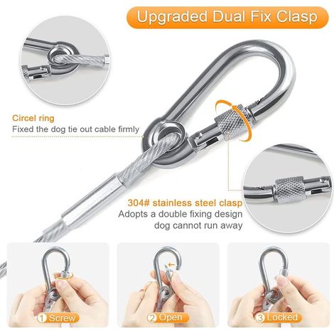 Hundeleine – 5 mm x 3 m – Edelstahl – silber – Hundekette – mit doppelter Edelstahlschnalle – Campingzubehör – Hundeerdanker – robuste Hundekette – Tierleine (1/5)