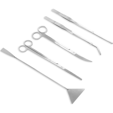 Outils pour plantes et ciseaux d'aquarium 5 en 1 en acier inoxydable : pince à épiler, ciseaux, spatule. (1/5)