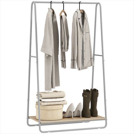 Porte-manteau sur pied 3 en 1 avec porte-chaussures bois et Gris (1/5)
