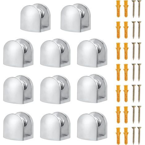 ZOLGINAH Set di 14 supporti regolabili in lega di zinco per ripiani in vetro massiccio, ideali per librerie, vetrine e mensole da bagno (5–8 mm) (1/5)