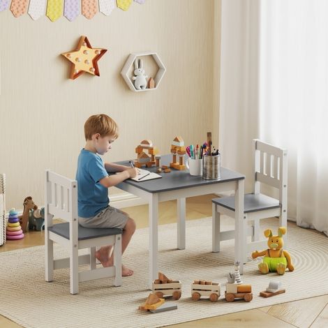 Kindertisch mit 2 Stühlen, 3-teilig, 56 x 52 x 48 cm, grau HAVRYA (1/4)