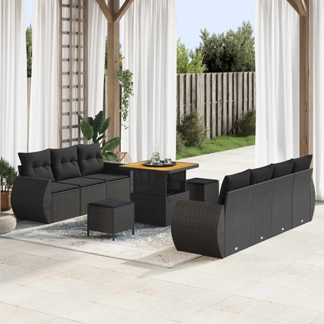 Salon de Jardin Modulaire Polyrotin Noir avec Table Réglable et Coussins - Ensemble 10 pcs - PANGIVO (1/5)