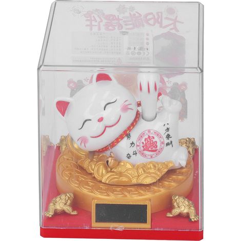 Ortviai Chat porte-bonheur solaire allongé en plastique, décoration pour bureau, voiture et intérieur, idéal cadeau d'inauguration (1/5)