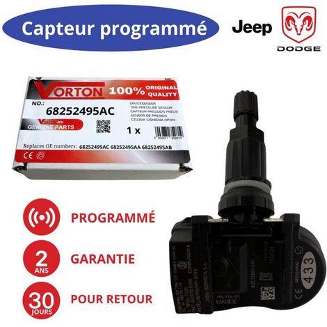Sensore TPMS programmato 433MHz valvola nera per JEEP Grand Cherokee (2016-2021) e DODGE Durango (2018-)