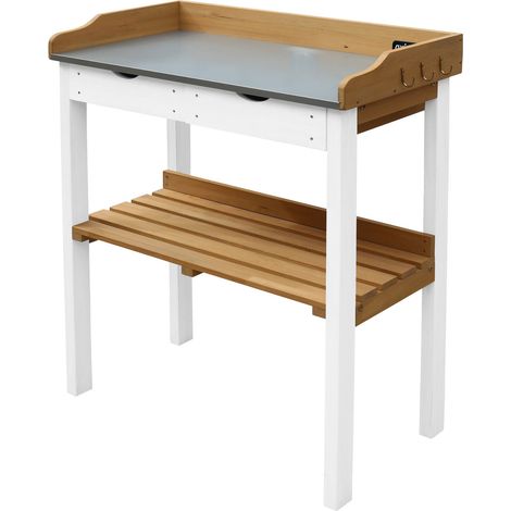 AXI Pflanztisch aus Holz mit 2 Schubladen in Braun / Weiß Gärtnertisch wetterfest für Garten / Balkon / Terrasse / Gewächshaus (1/5)