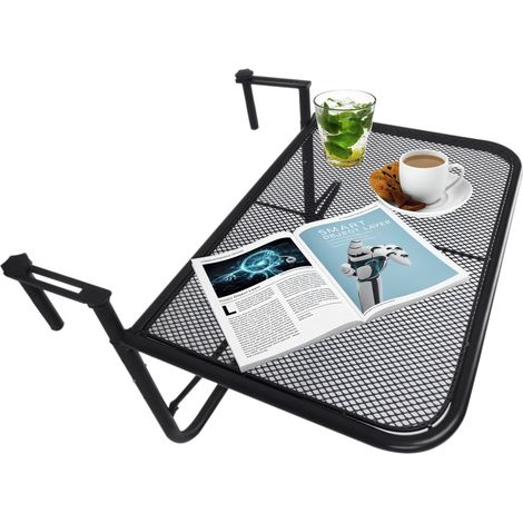 Table d’appoint métal réglable 3 niveaux crochets multifonctions meuble jardin balcon rangement pratique noir