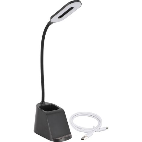 Lampe de bureau LED 3 en 1 avec protection oculaire, chargeur sans fil et porte-stylo, idéale pour la chambre, le bureau ou la salle d'étude (noire). (1/5)