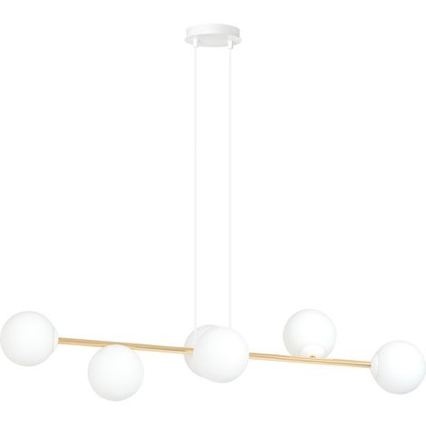 Lampada a Sospensione Gravity, Acciaio verniciato a polvere, Vetro, Bianco, Oro, 110x100x29 cm
