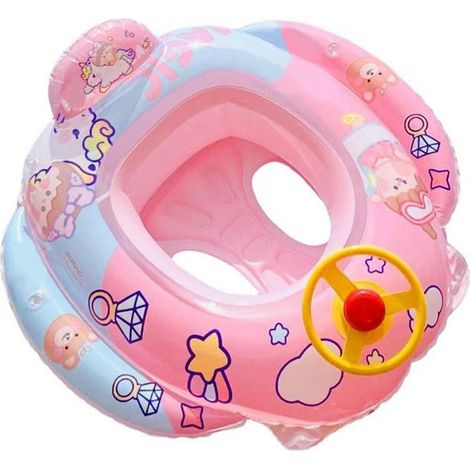 Bouée Siège Gonflable pour Enfants - Volant de Bateau Intégré,Taille 70x69cm,Rose pour Fille,Piscine et Plage- (1/2)