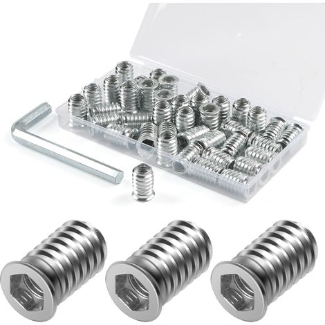 Insert Fileté Bois M8 x 15mm, 40 Pièces Douille Visser Écrous Acier au Carbone Zinc Intérieur Manchons a Visse Vis Tête, Inserts D'écrou Ecrou Hexagonal pour Meubles (1/5)
