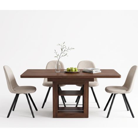 FurnitureR Essgruppe mit Ausziehtisch 130-160 cm und 4 Drehstühlen Ausziehbarer Tisch mit Stauraum und 4 drehbaren Polsterstühlen für moderne Essbereiche (1/5)