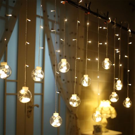 Ortviai Guirlande Lumineuse en Rideau LED 108 Lumières, 12 Boules Chaudes, 2,5 m, 8 Modes, IP44, pour Décoration Intérieure/Extérieure (1/5)