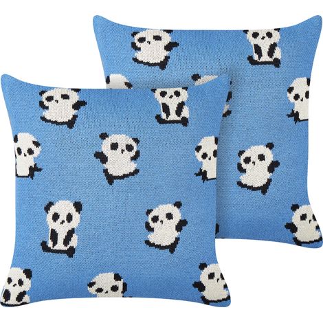 Conjunto de 2 cojines decorativos para habitación infantil diseño pandas funda algodón azul Talokan (1/5)