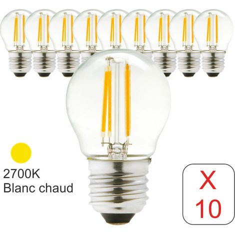 Lot de 10 ampoules LED filament E27 sphérique 4W 470Lm 2700K - garantie 2 ans