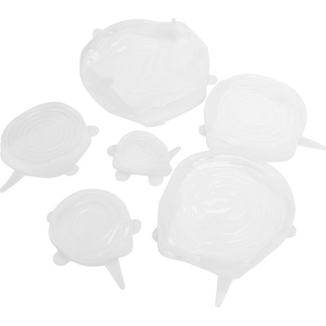 Lot de 6 couvercles extensibles et réutilisables pour la fermeture hermétique des fruits et légumes, blancs. (1/5)