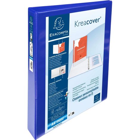 Exacompta - Rif. 51942BE - Cartone da 10 raccoglitori personalizzabili, 2 tasche, 4 anelli a D da 30 mm, dorso 47 mm, dimensioni esterne: 32 x 27,7 cm, per classificare A4 Maxi - Blu (1/2)