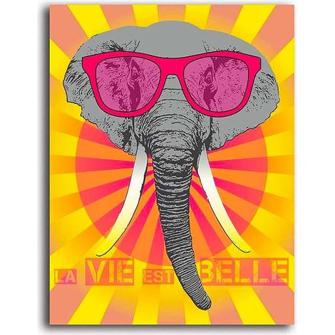 Tableau bois l'éléphant dans des verres - 30 x 40 cm (1/3)