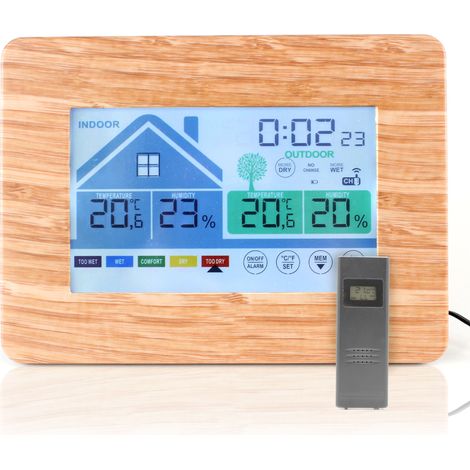 Fishtec – Station météo confort avec écran tactile – Alimentation secteur DC 5V – Plage de température -20°C à 60°C – Humidité 20-95% (1/5)