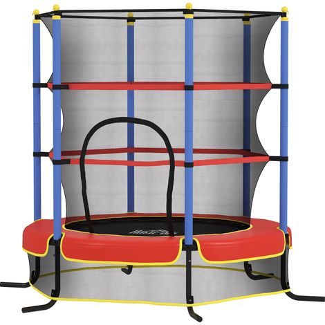 Kindertrampolin mit elastischer Sprungmatte, Sicherheitsnetz und gepolsterten Töpfchen, 3–10 Jahre, Blau